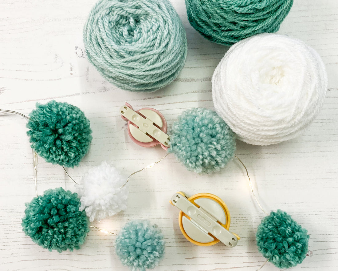 Fairy light pom pom craft kit, icy blues