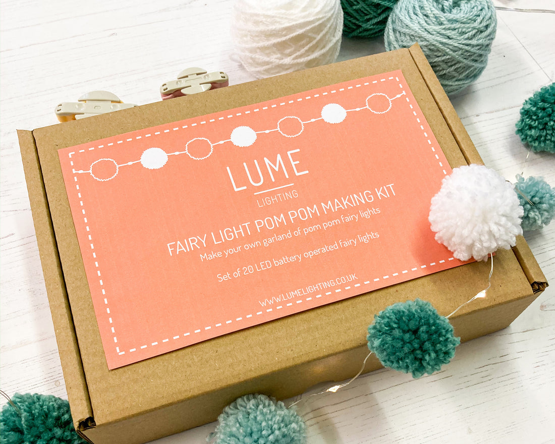 Fairy light pom pom craft kit, icy blues