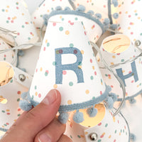 Personalised pom pom fairy lights in blue