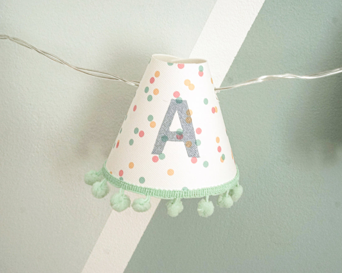 Personalised pom pom fairy lights in blue