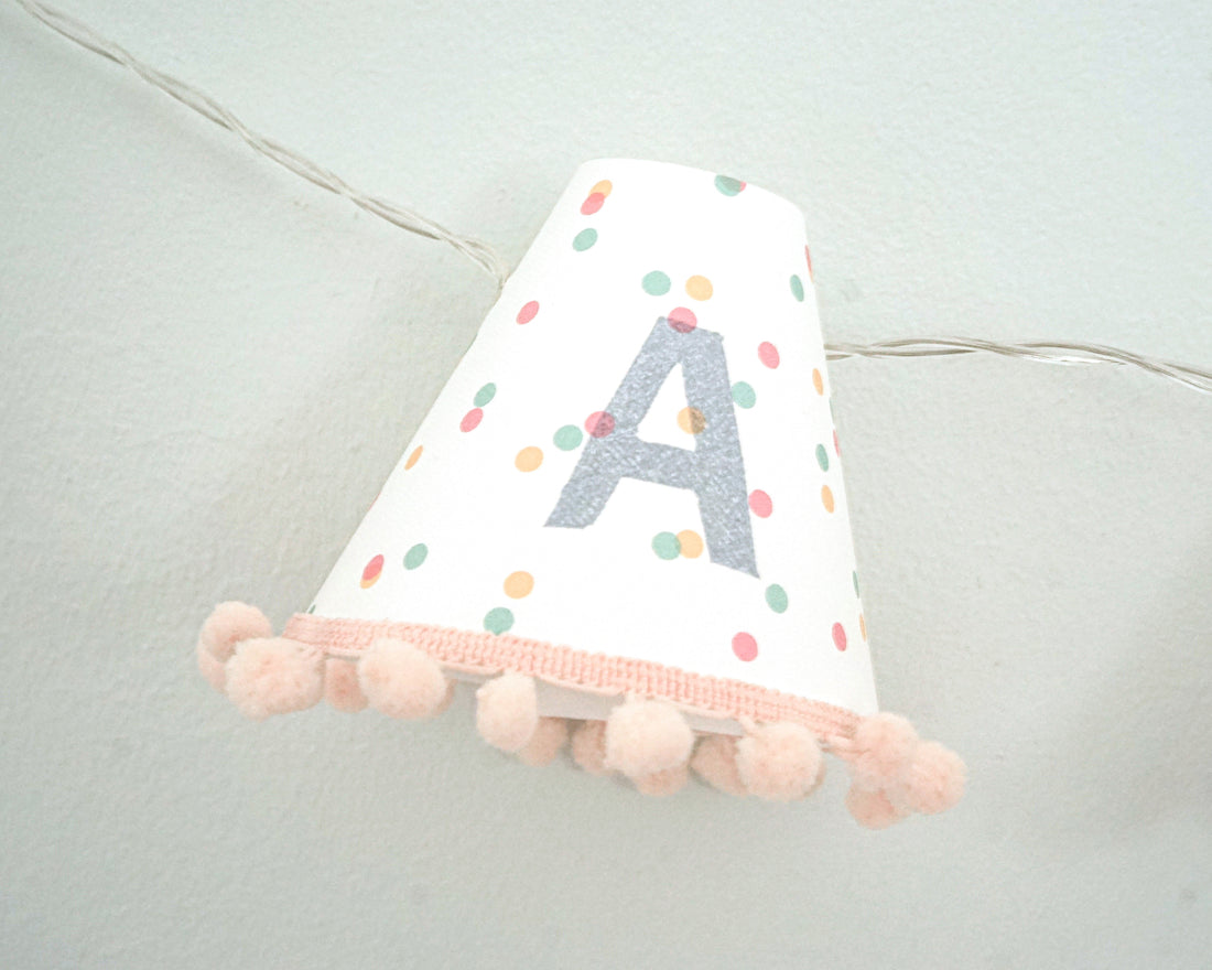 Personalised pom pom fairy lights in blue