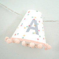 Personalised pom pom fairy lights in blue