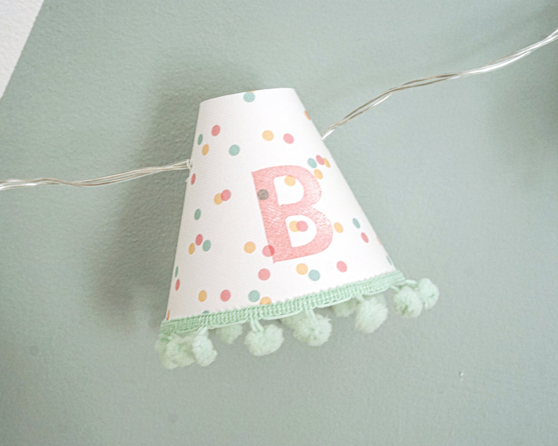 Personalised pom pom fairy lights in pink