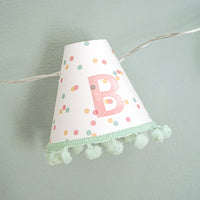 Personalised pom pom fairy lights in pink