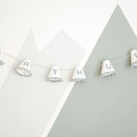 Personalised pom pom fairy lights in blue