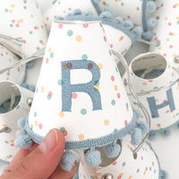 Personalised pom pom fairy lights in blue