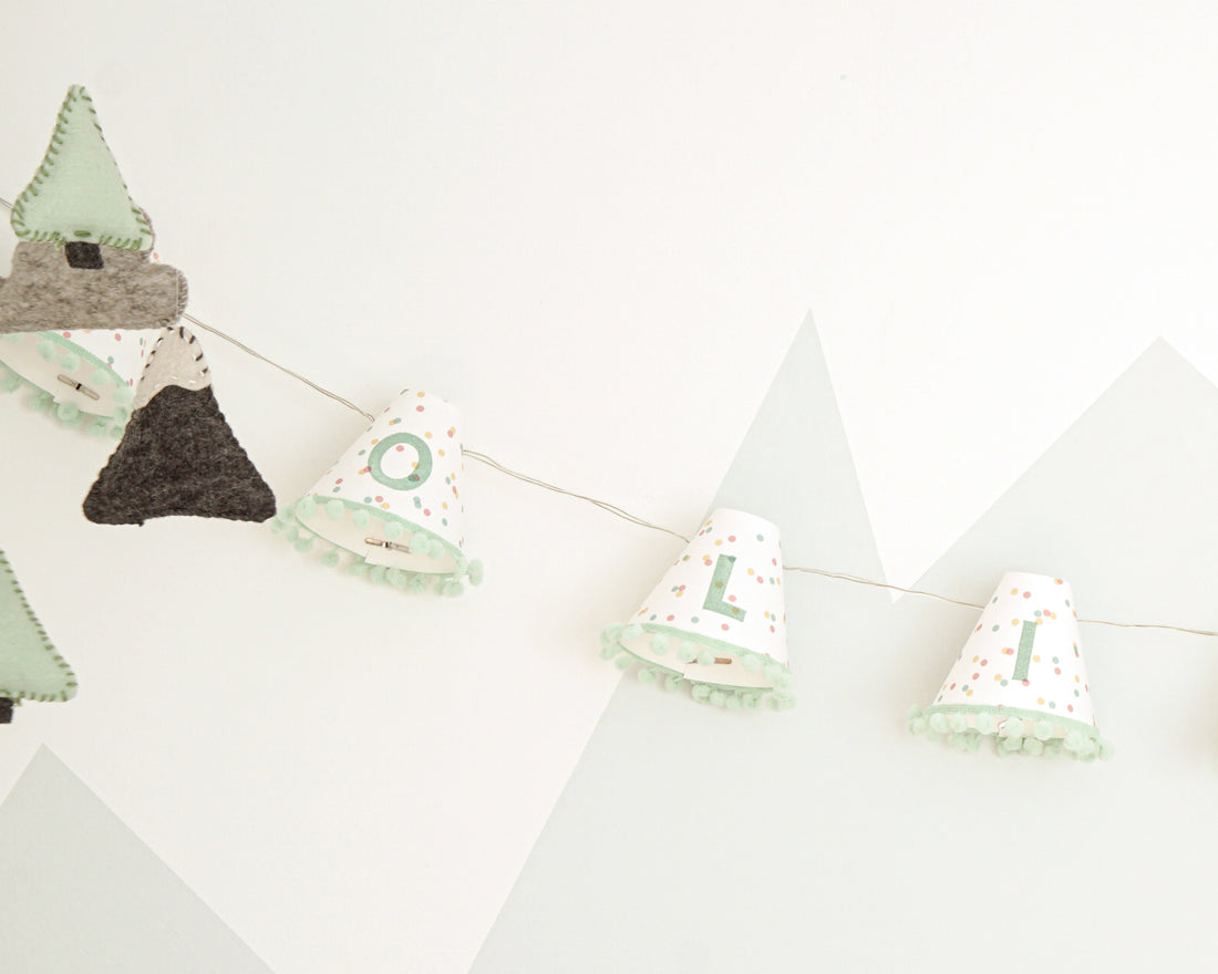Personalised pom pom fairy lights in green
