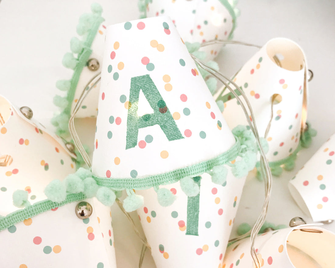 Personalised pom pom fairy lights in green
