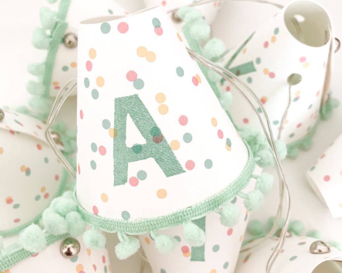 Personalised pom pom fairy lights in green