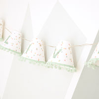 Personalised pom pom fairy lights in green