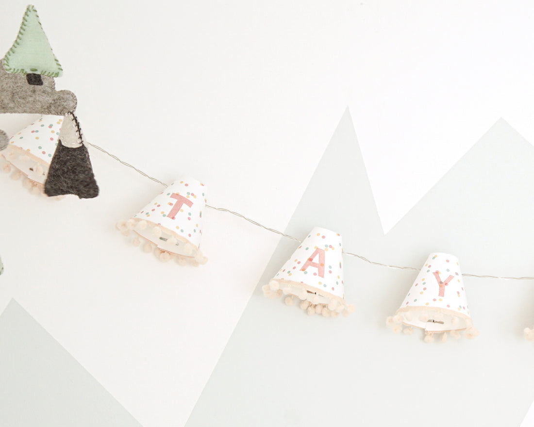 Personalised pom pom fairy lights in pink