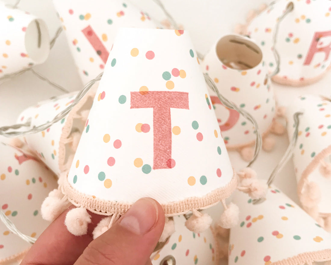 Personalised pom pom fairy lights in pink