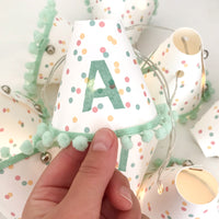 Personalised pom pom fairy lights in green