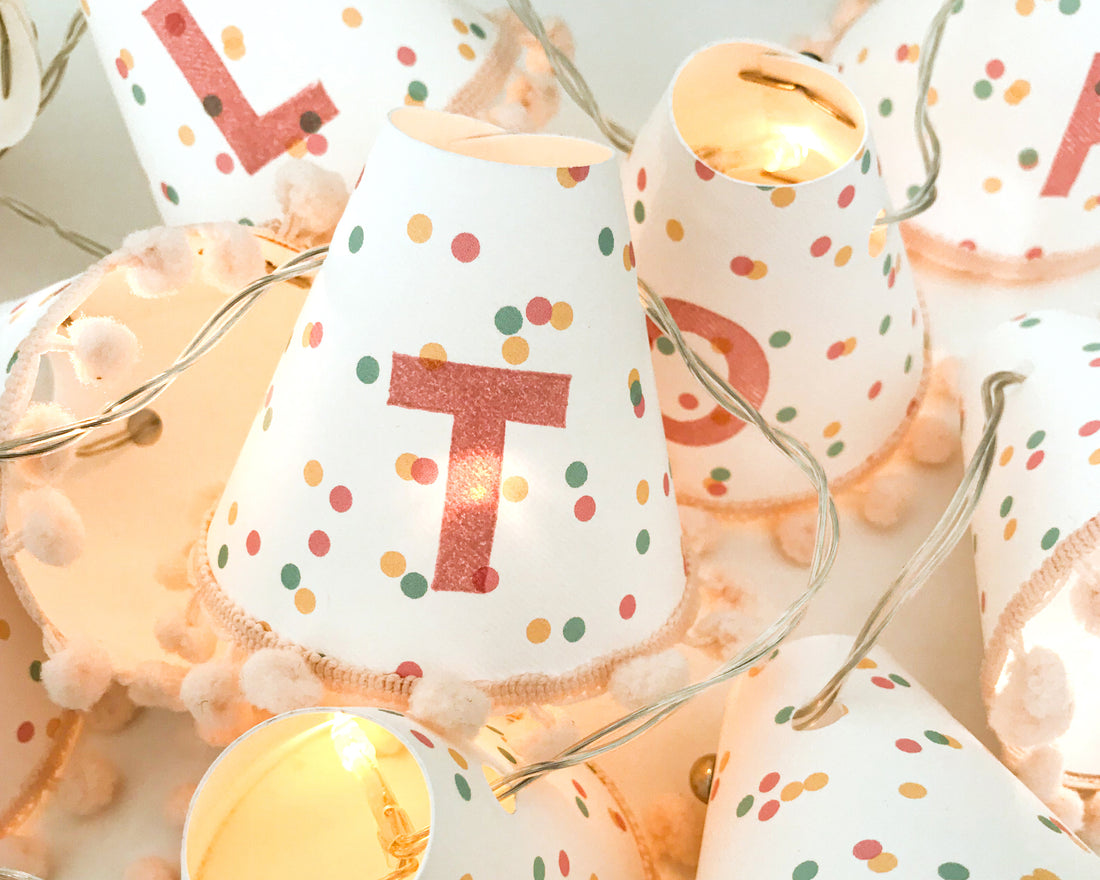 Personalised pom pom fairy lights in pink