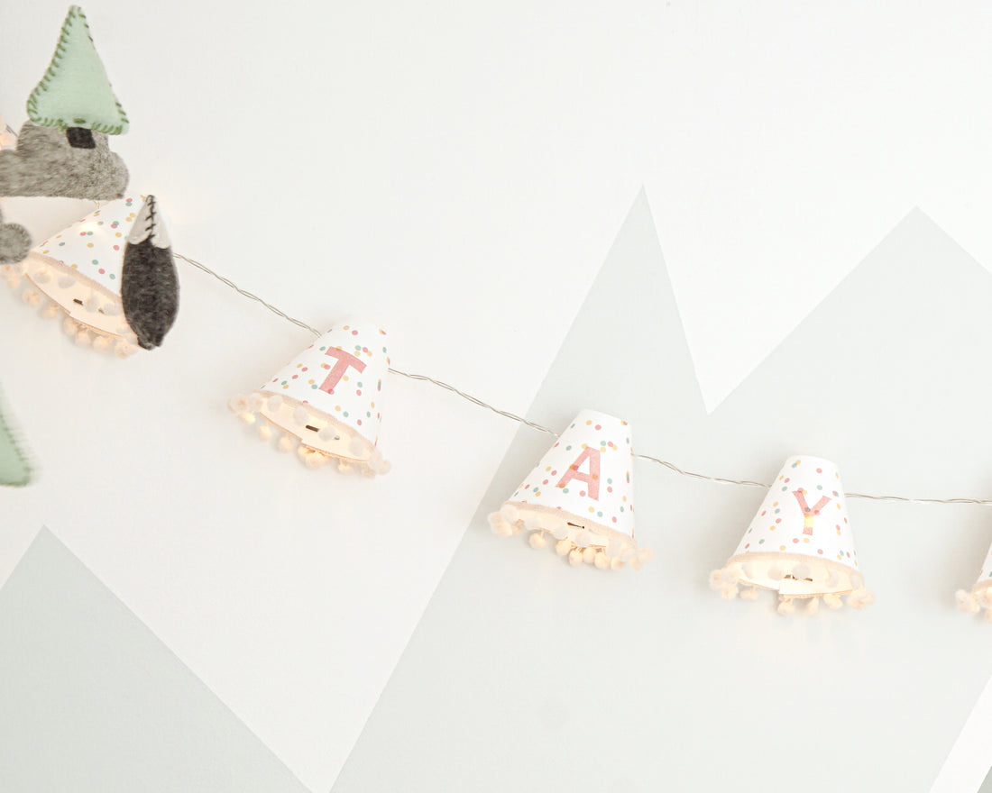 Personalised pom pom fairy lights in pink