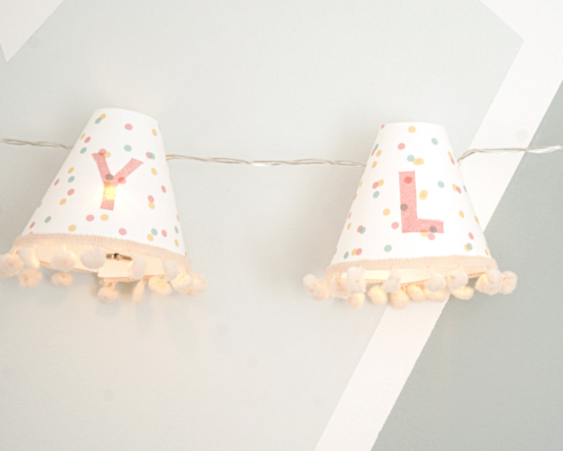 Personalised pom pom fairy lights in pink