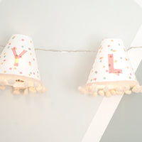 Personalised pom pom fairy lights in pink