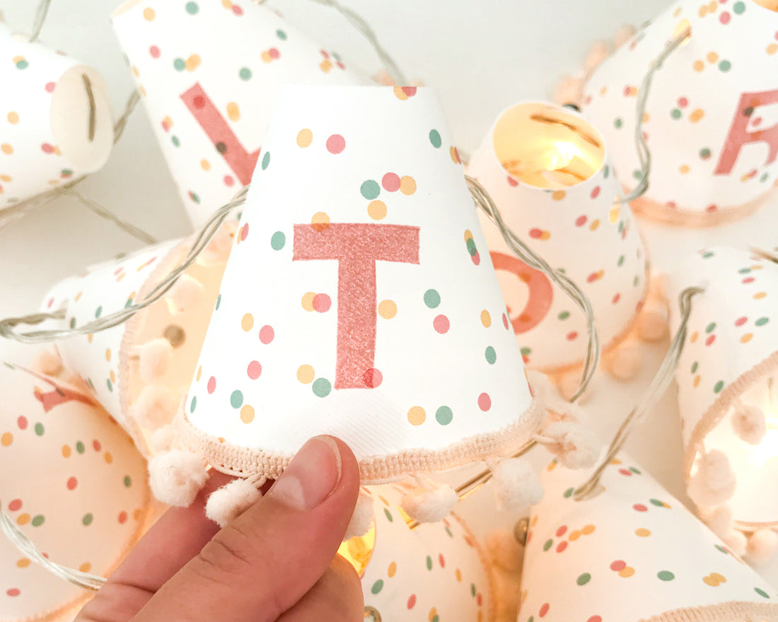 Personalised pom pom fairy lights in pink
