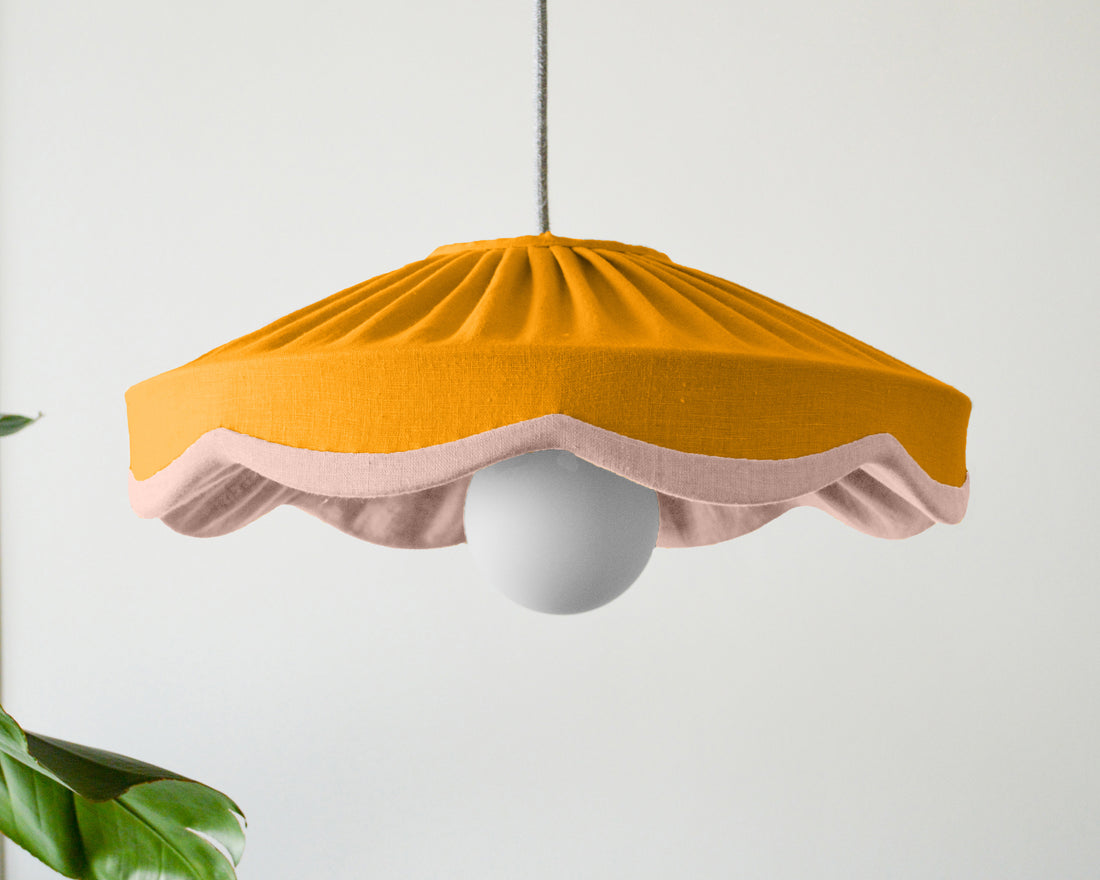 mustard and linen scallop pendant lampshade