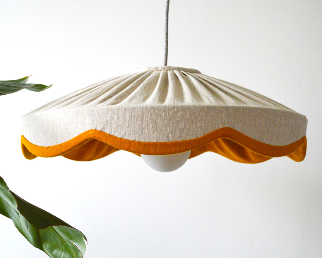 Natural linen & mustard scallop lampshade