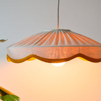 mustard and natural linen scallop hanging lampshade