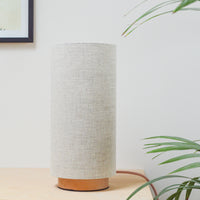Natural linen slim table lamp, with wooden base