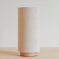 Natural linen slim table lamp, with wooden base