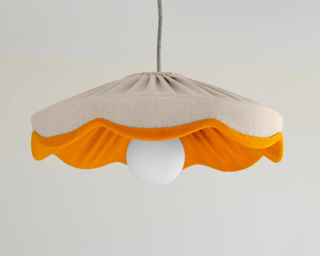 Natural linen & mustard scallop lampshade