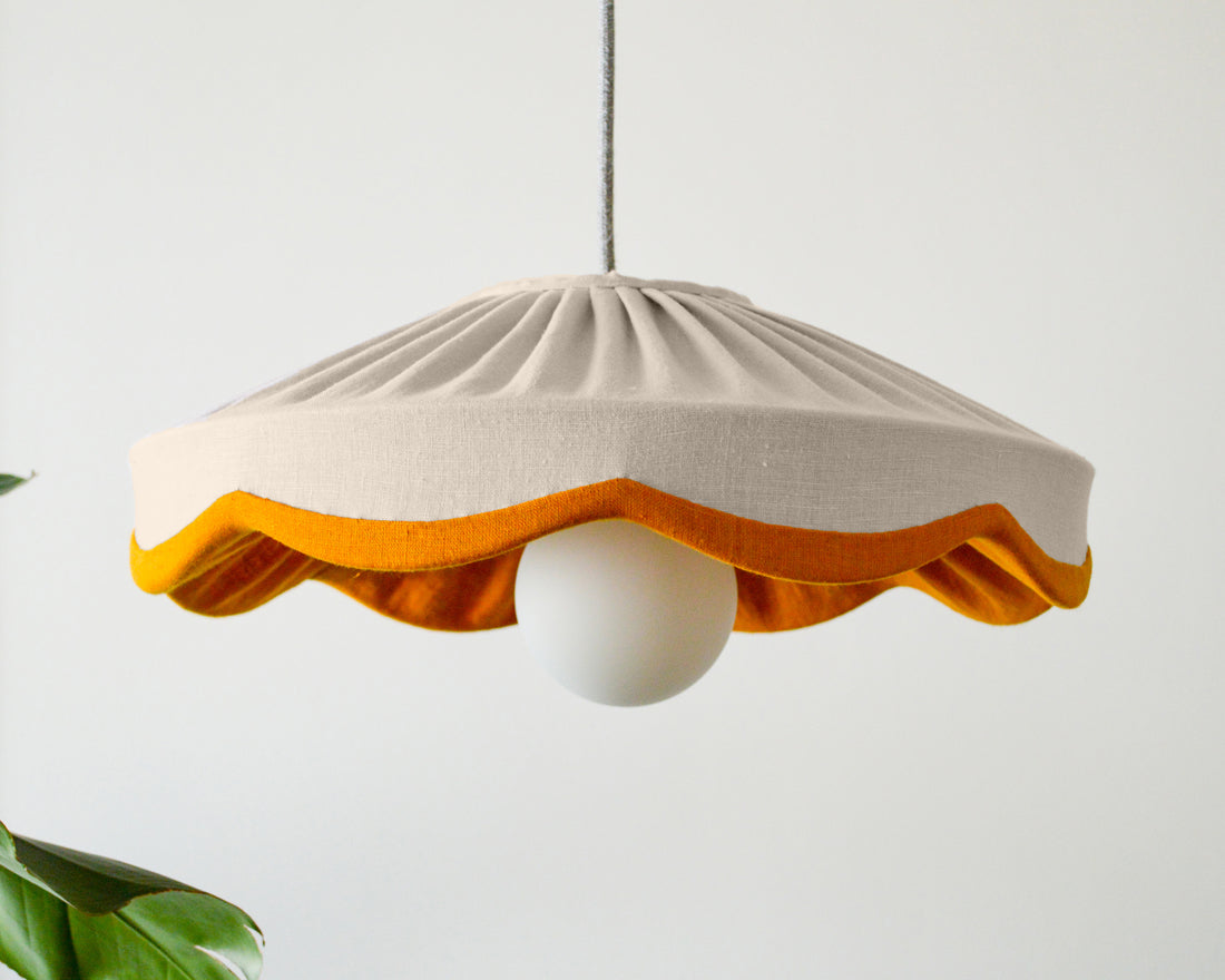 Natural linen & mustard scallop lampshade