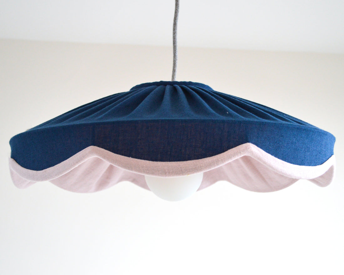 Navy & pink linen scallop lampshade