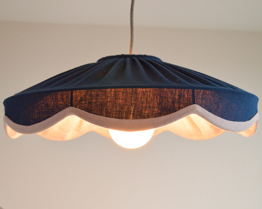 Navy & pink linen scallop lampshade