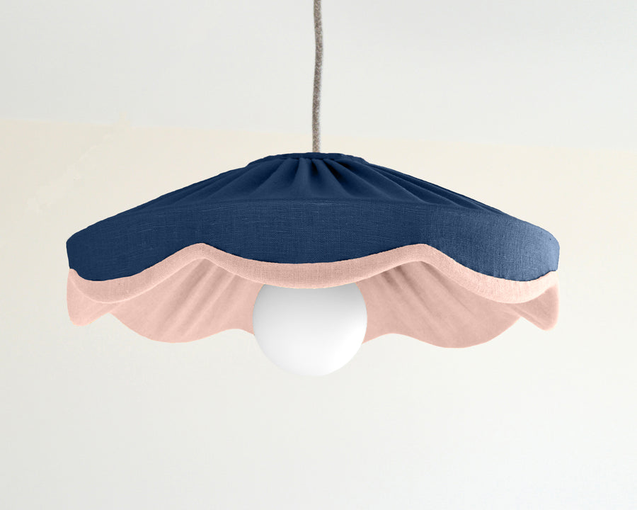 navy blue and pink pleated scallop ceiling lampshade