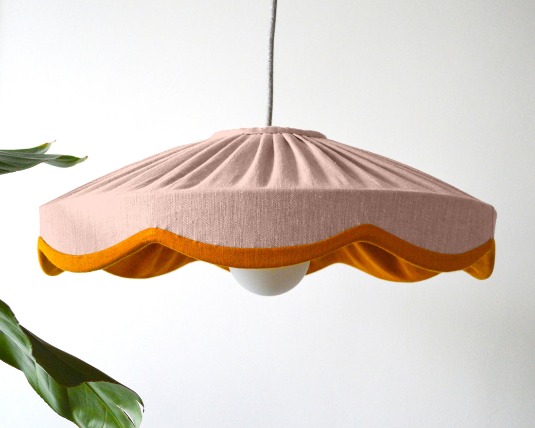 Pink & mustard linen scallop lampshade