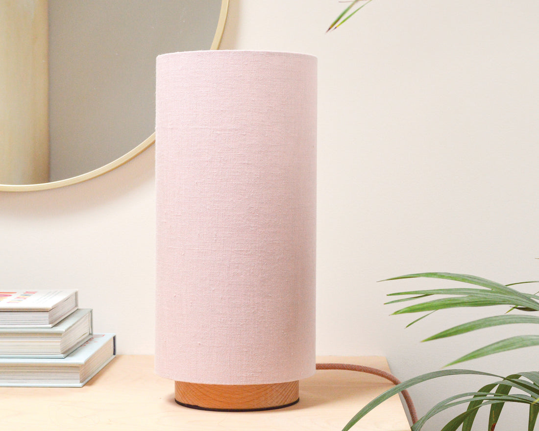 Pink linen table lamp