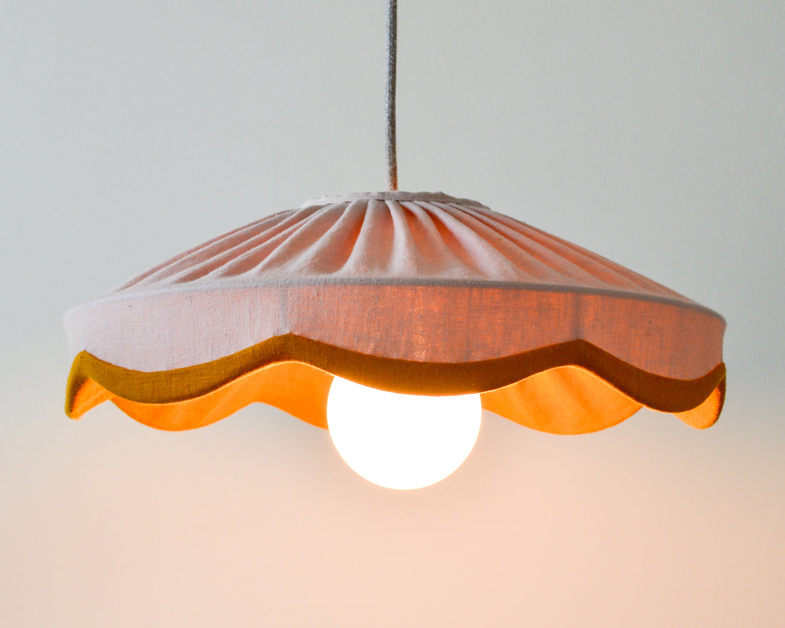 Pink & mustard linen scallop lampshade