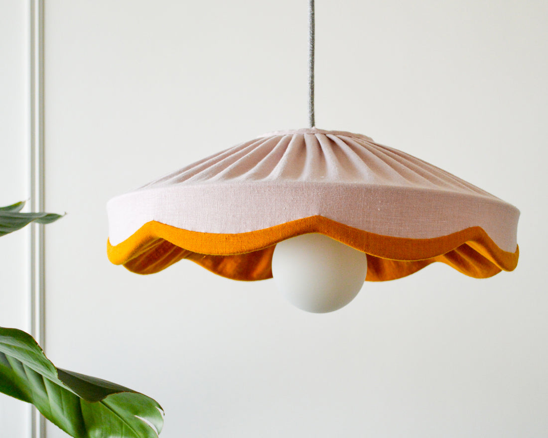 dusty pink and mustard scallop lampshade