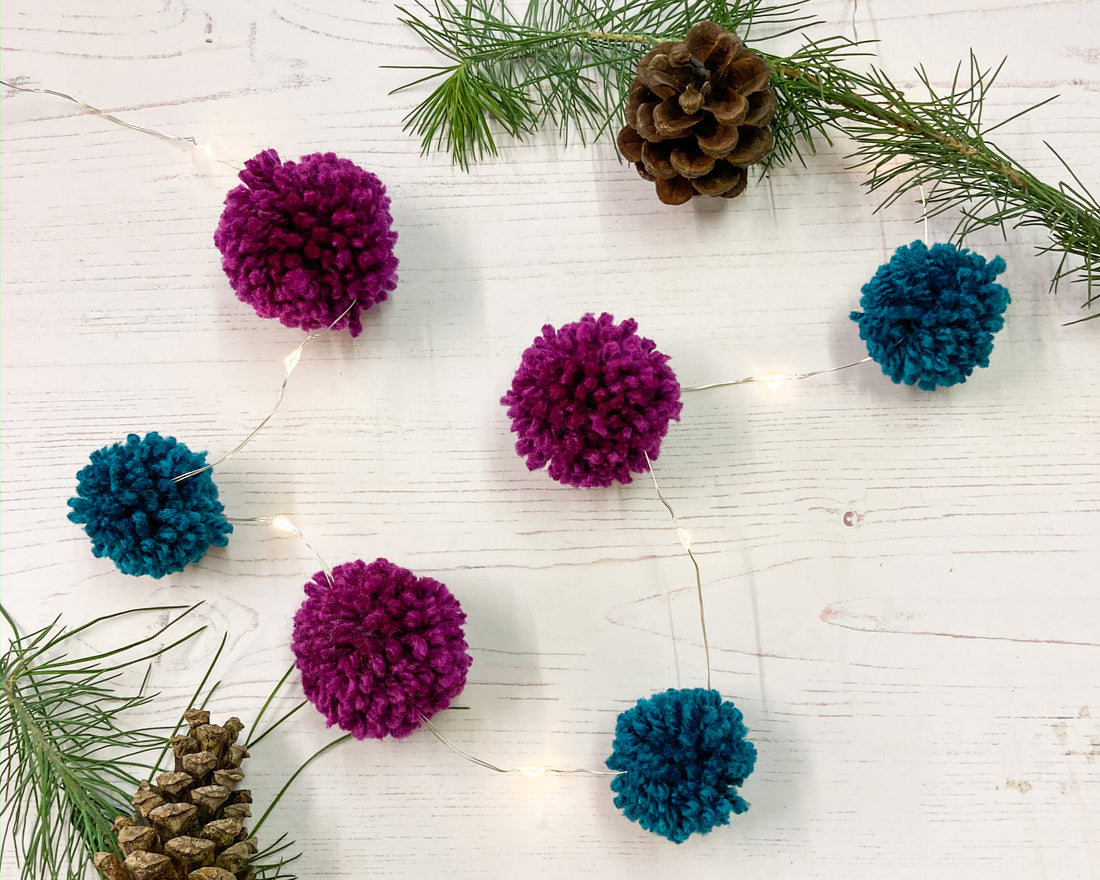 Fairy light pom pom craft kit, plum and teal