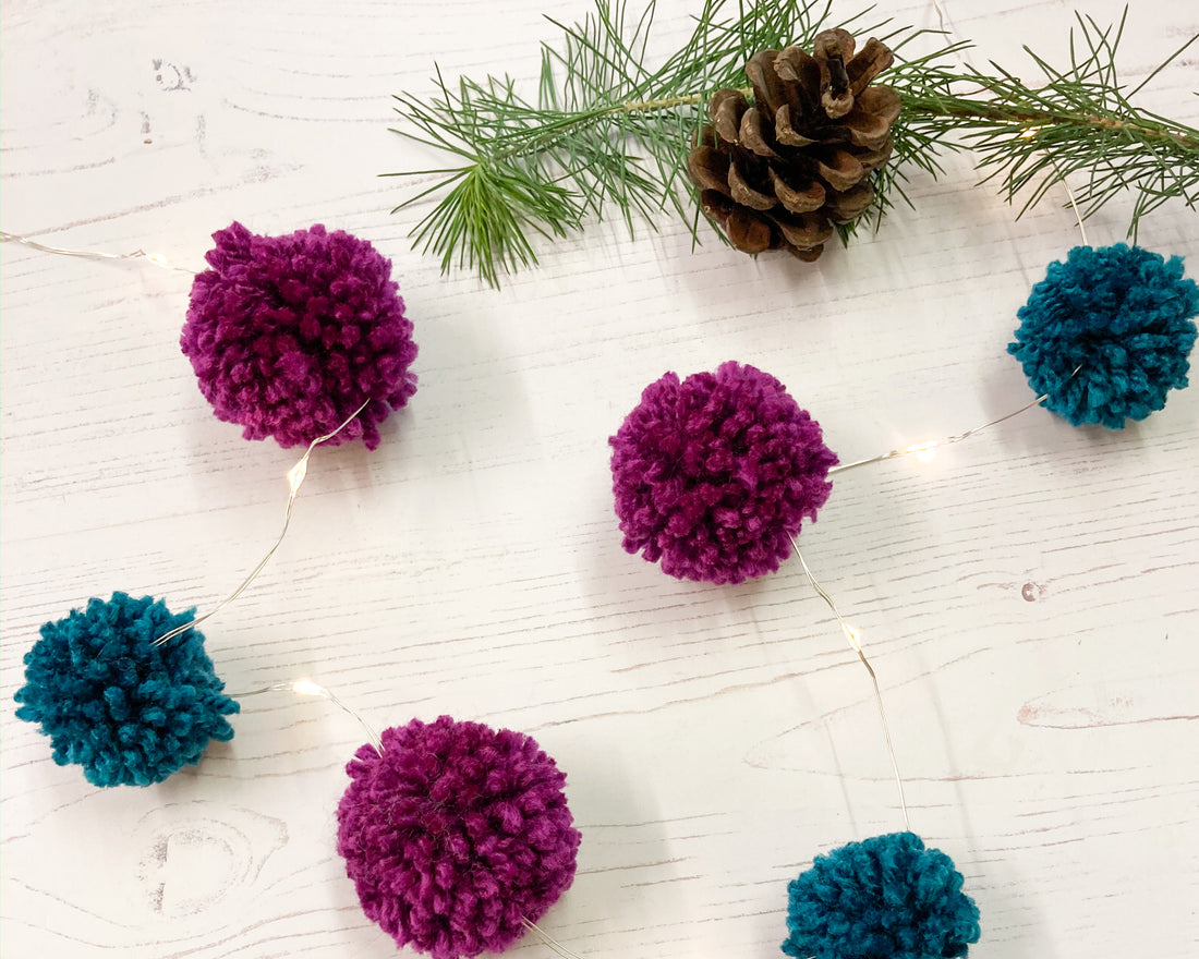 Fairy light pom pom craft kit, plum and teal