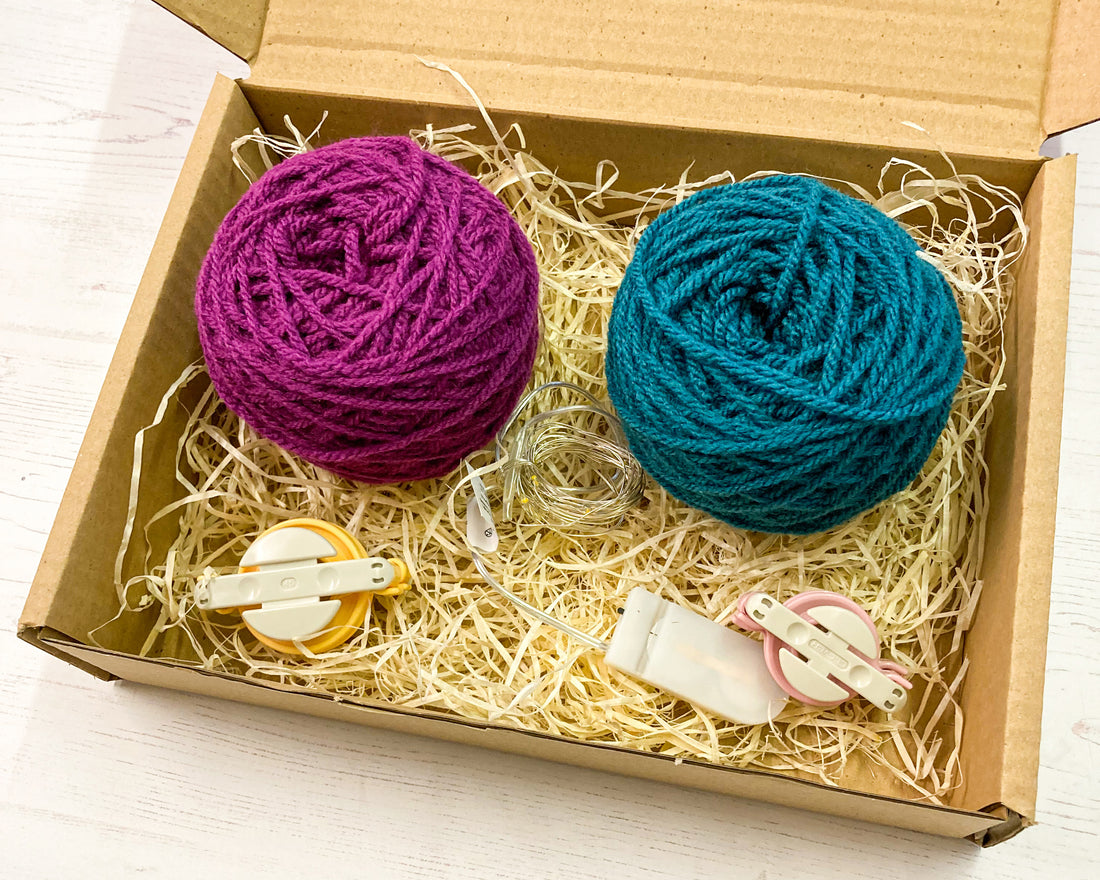 Fairy light pom pom craft kit, plum and teal