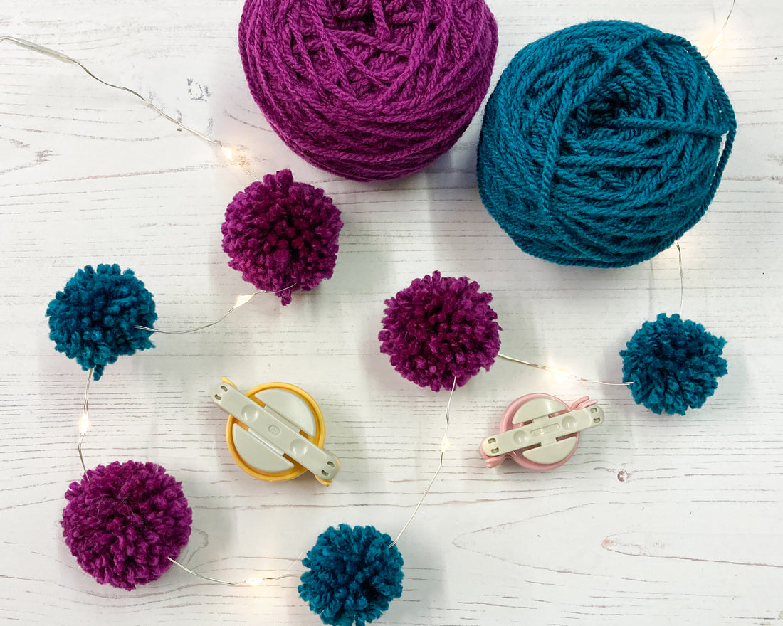 Fairy light pom pom craft kit, plum and teal
