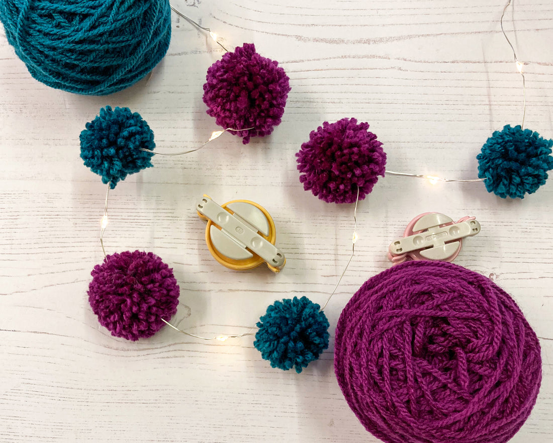 Fairy light pom pom craft kit, plum and teal