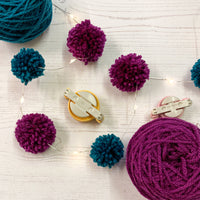 Fairy light pom pom craft kit, plum and teal