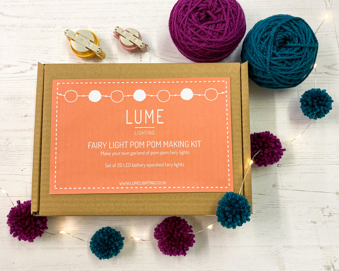 Fairy light pom pom craft kit, plum and teal