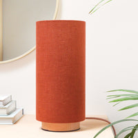 Rust linen slim table lamp, with wooden base
