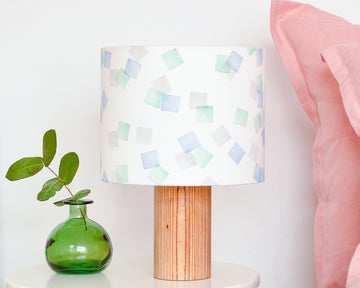 Green, Grey and Blue Squares Drum Table Lampshade