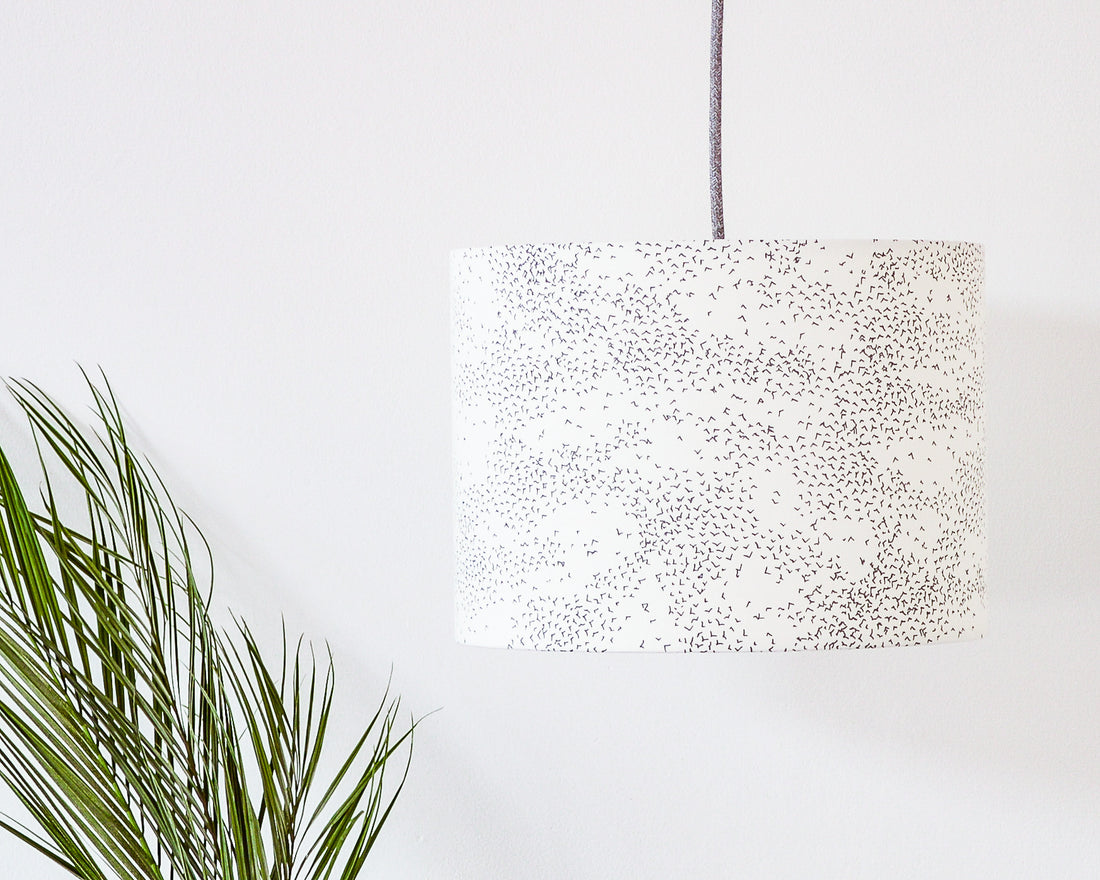 Starlings Birds Grey Drum Ceiling Lampshade
