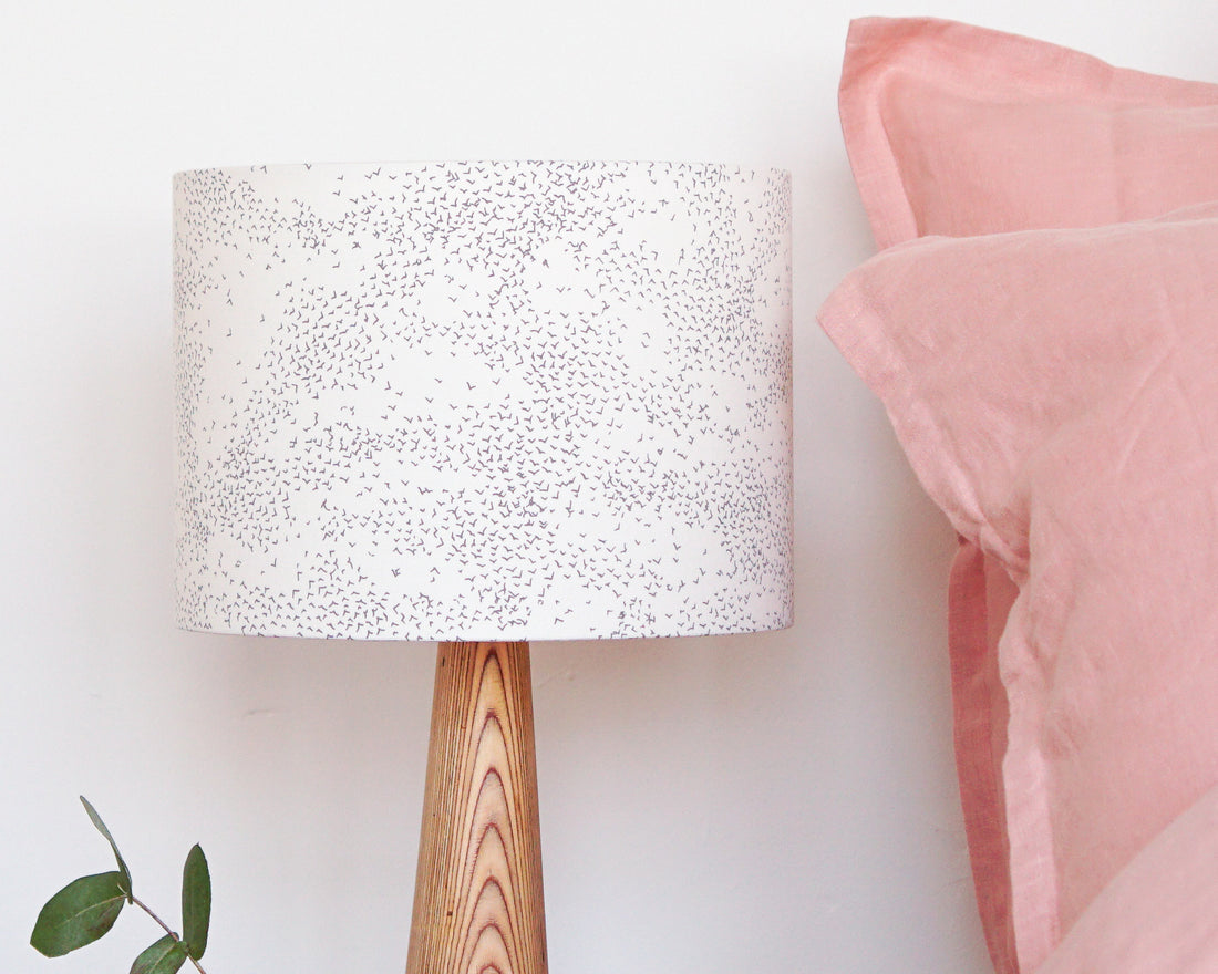 Starlings Birds Grey Drum Table Lampshade