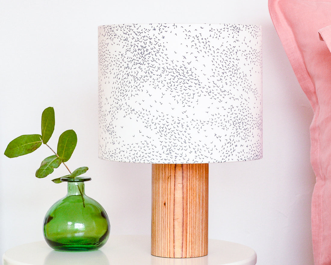 Starlings Birds Grey Drum Table Lampshade