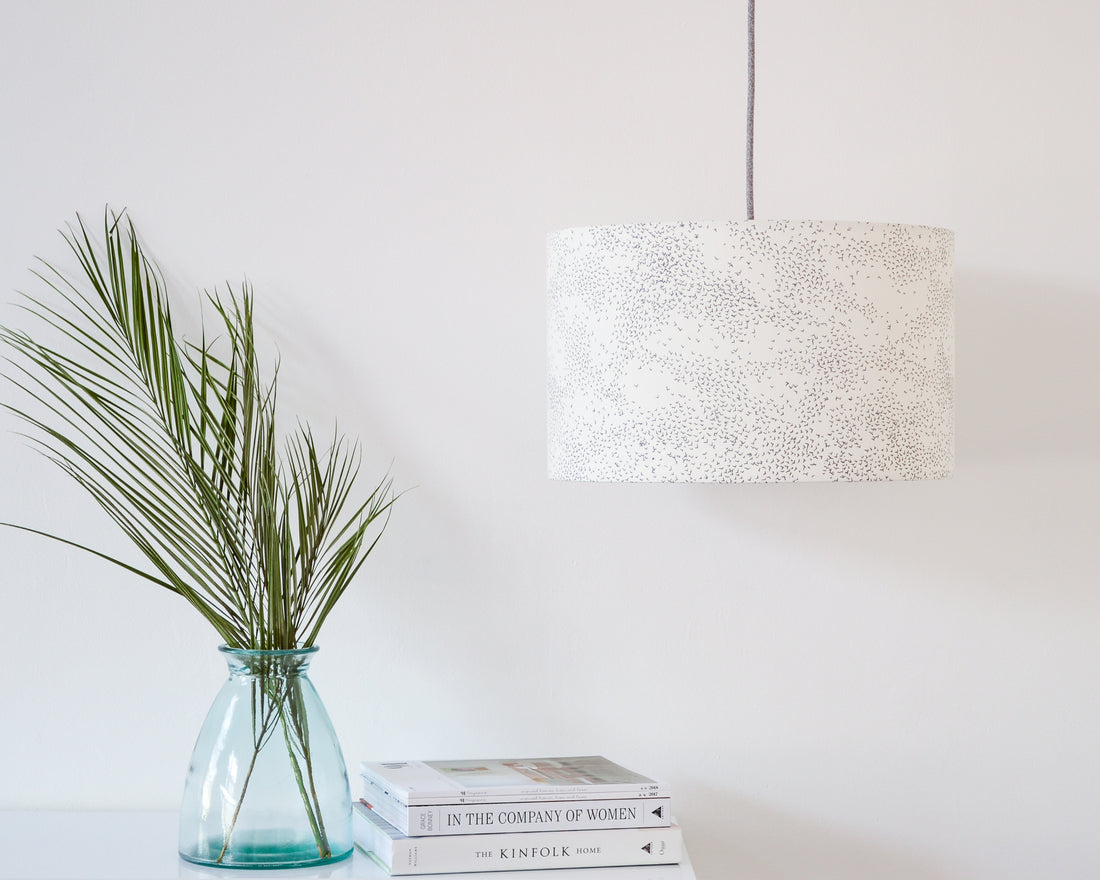 Starlings Birds Grey Drum Ceiling Lampshade
