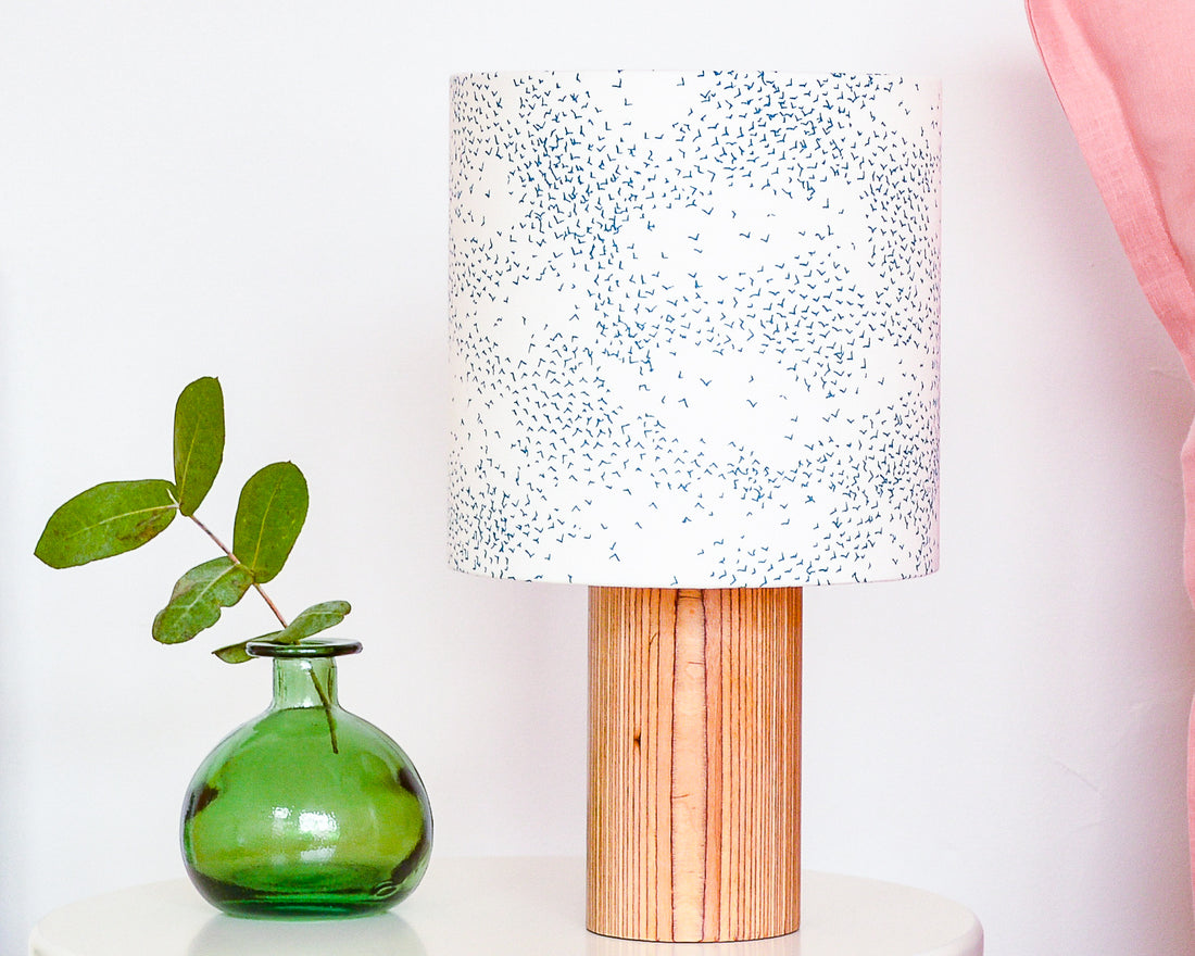 Starlings Birds Teal Drum Table Lampshade